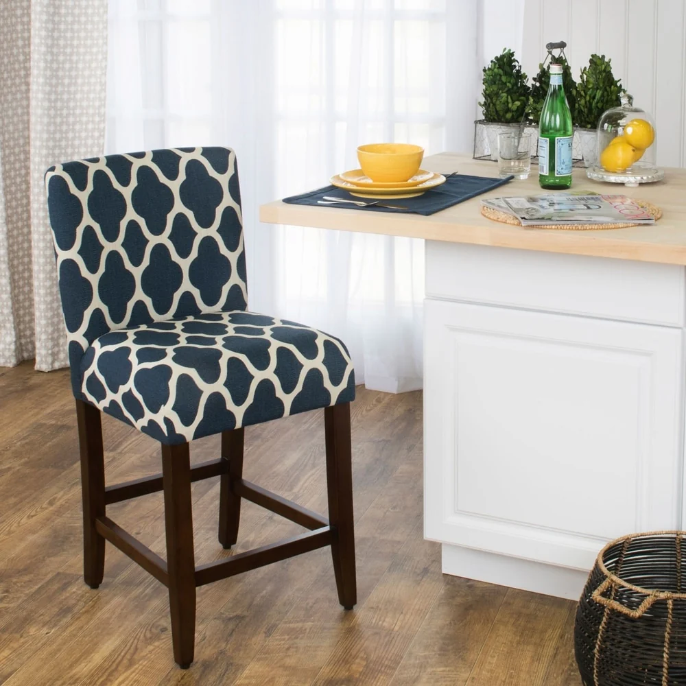 HomePop 24-inch Counter Height Geo Brights Navy Blue Upholstered Barstool - 24 inches