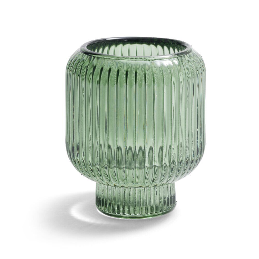 Bougeoir verre double usage vert Ø7xH8,5cm