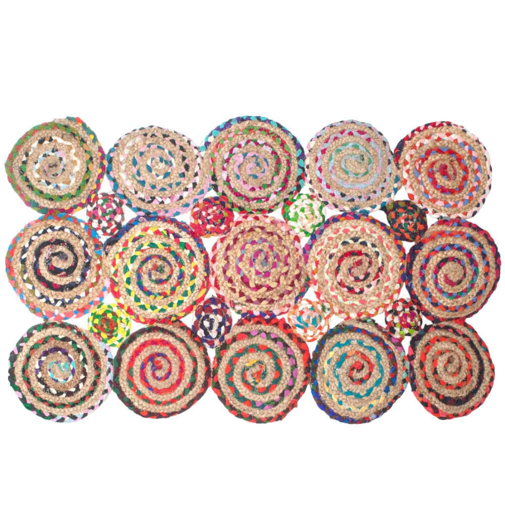 - Tapis rectangulaire en jute et coton multicolore 70x120cm