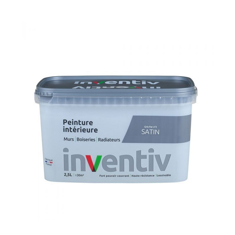 Peinture pour mur boiserie radiateur Gris Fer n°2 satiné 2,5 L INVENTIV