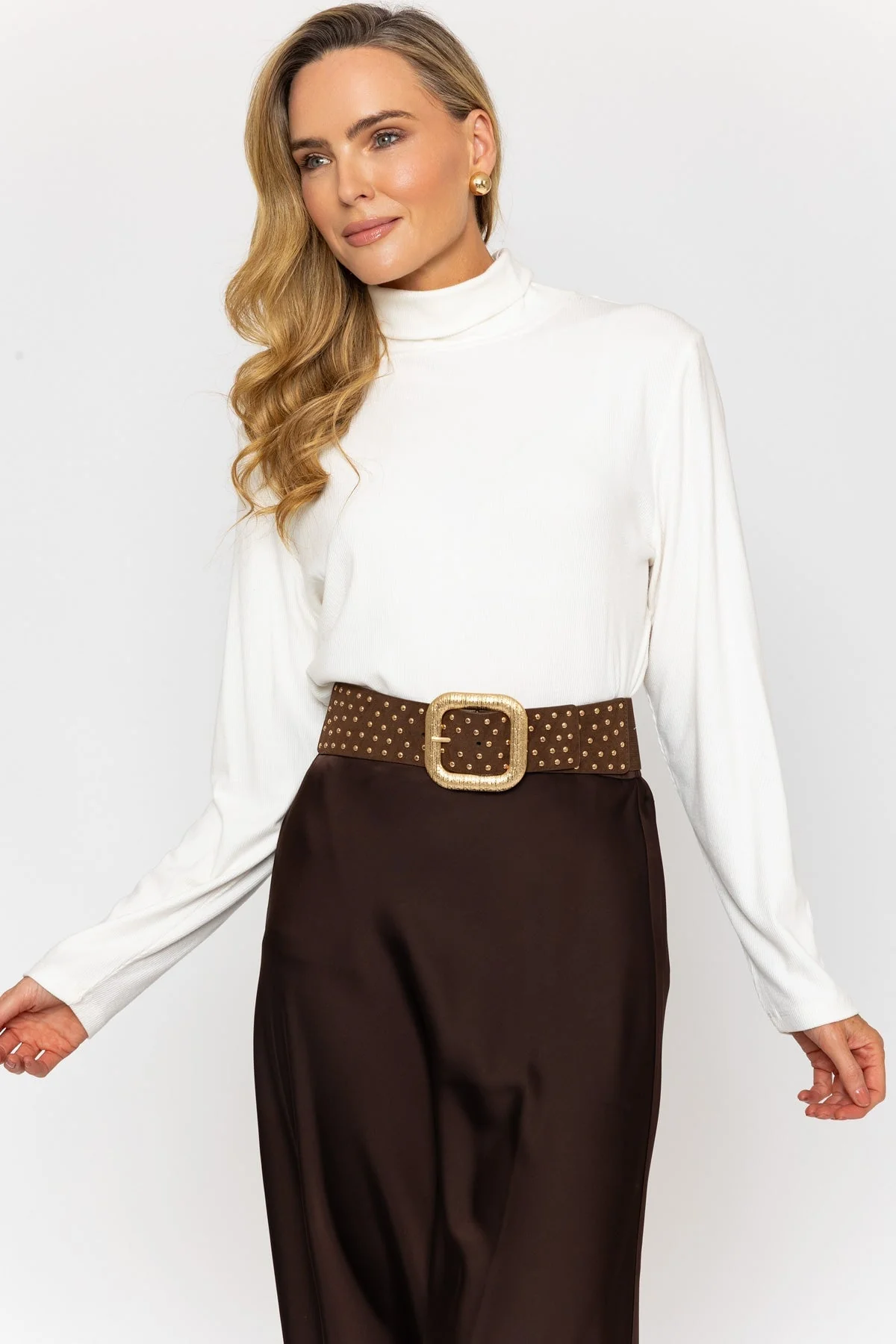 Brown Studded Elasticated Belt