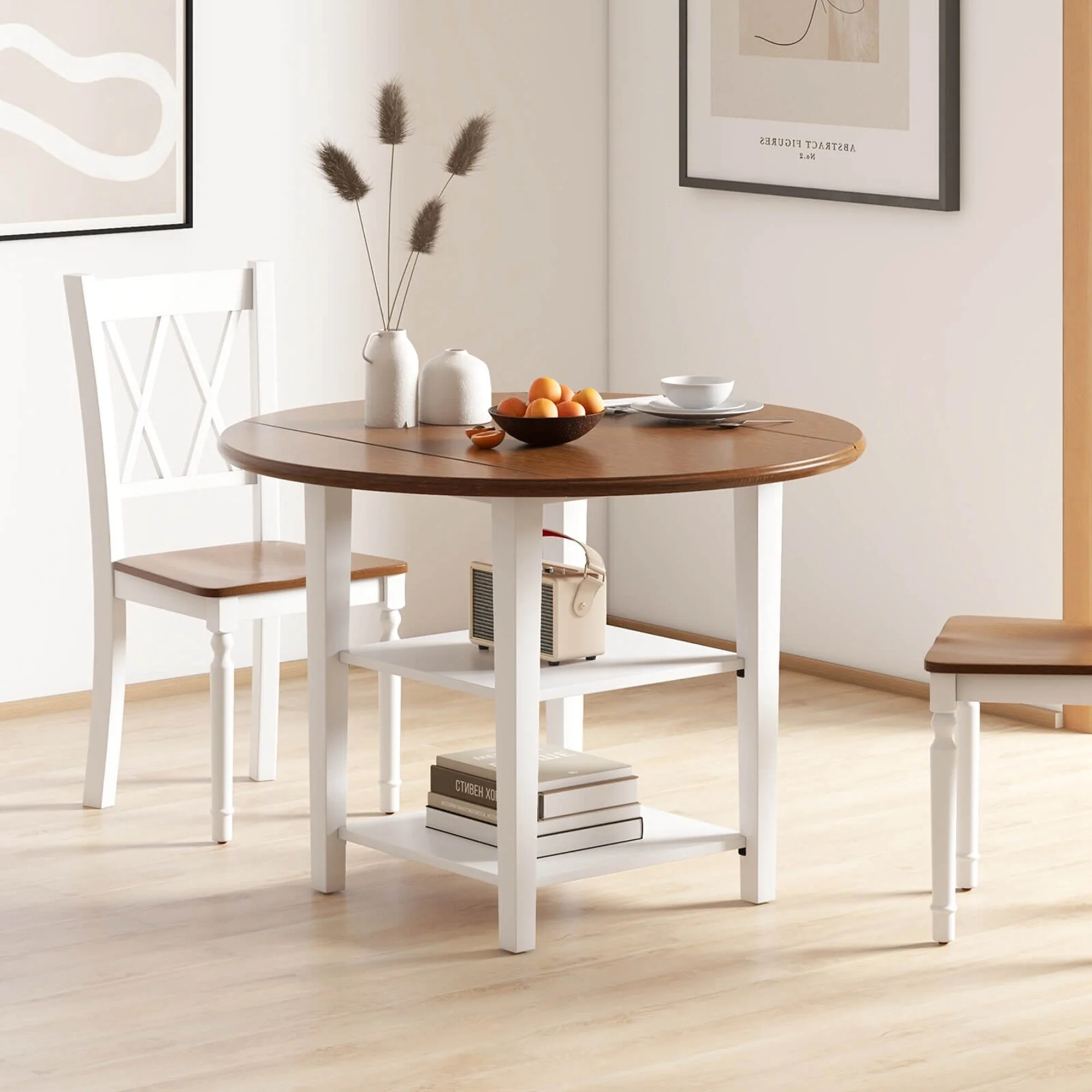 Costway 42.5 Drop Leaf Kitchen Table with Storage Shelves Expandable - See Details