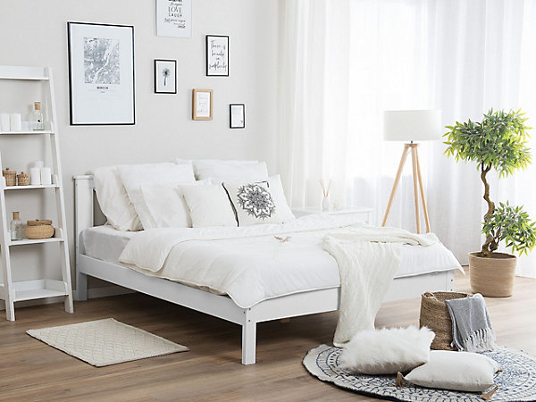 Lit avec sommier Bois de pin TANNAY 160 x 200 cm Blanc
