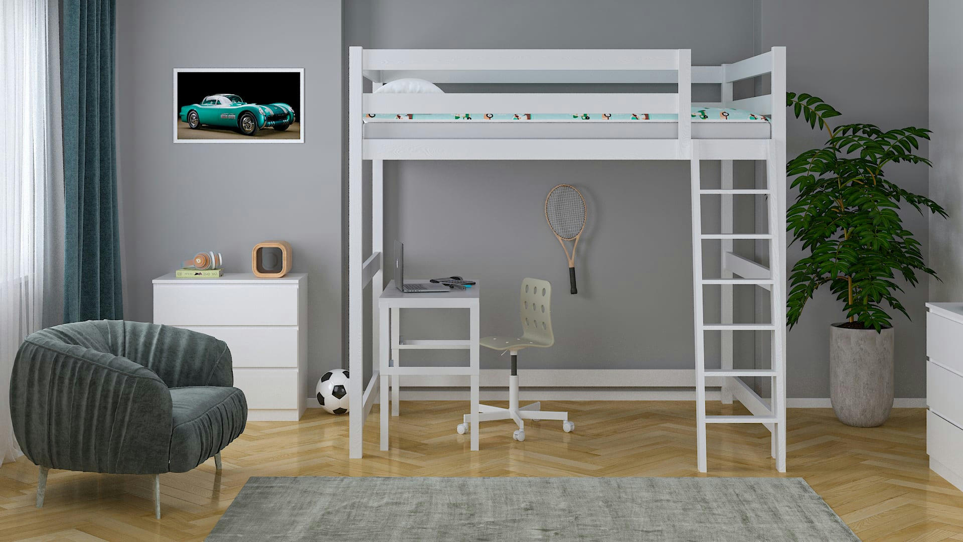 - Lit mezzanine en pin massif 190x90 blanc