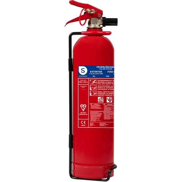 Pulverlöscher, 1 kg, inkl. Halterung, Brandklassen A, B, C