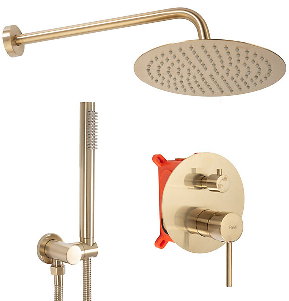 Kit De Douche Encastré Rea Lungo Brush Gold 17X16X36,5Cm   Box