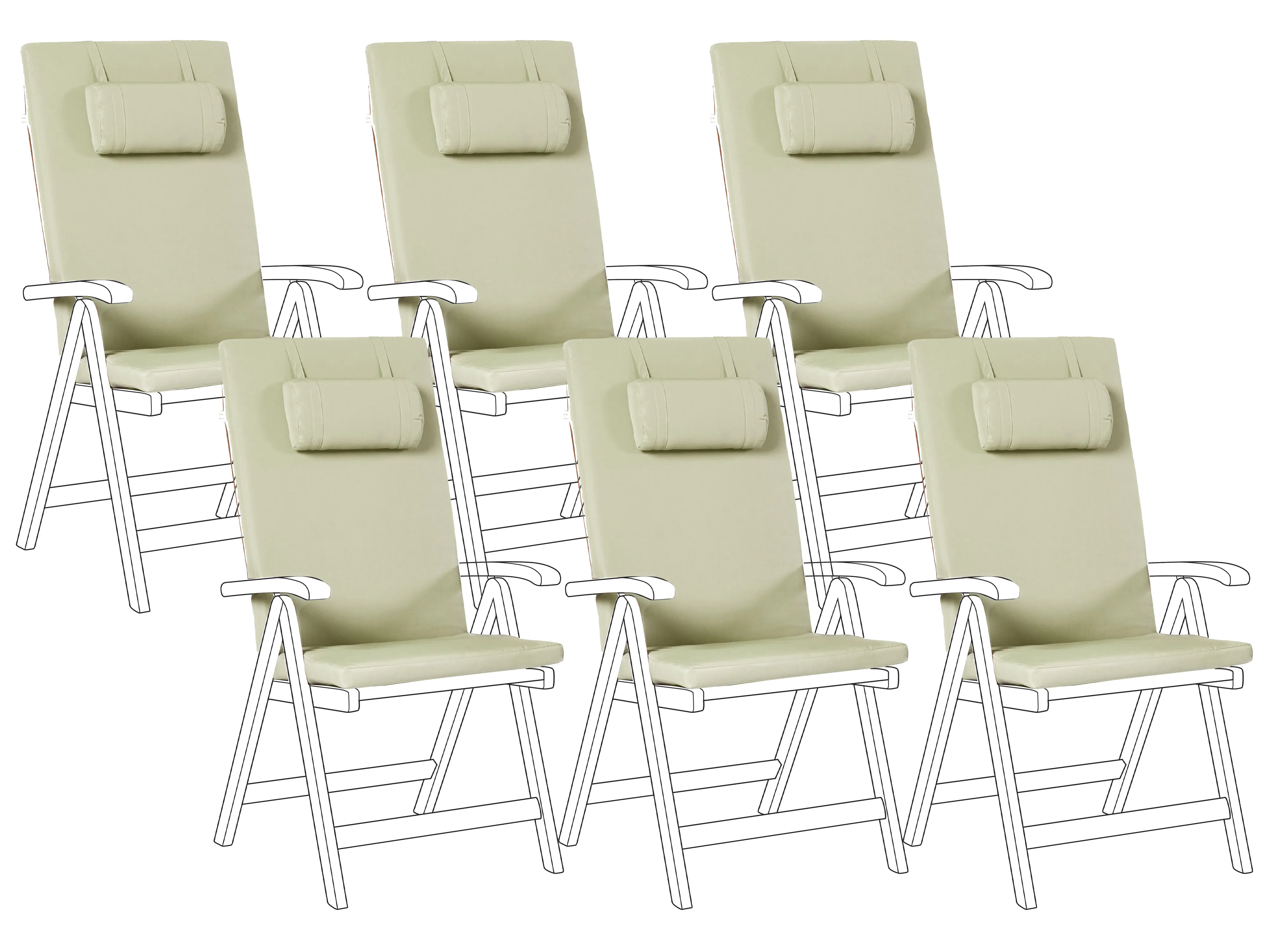 Set of 6 Back/Seat Cushions JAVA/AMANTEA PREMIUM 50 x 71 cm Green