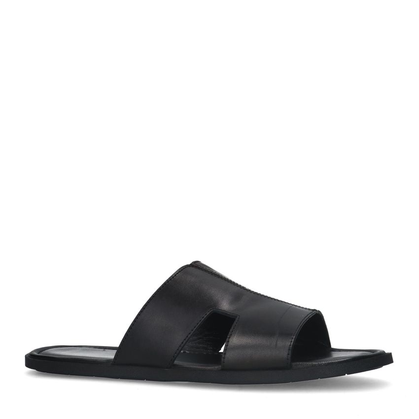 Manfield Zwarte leren slippers