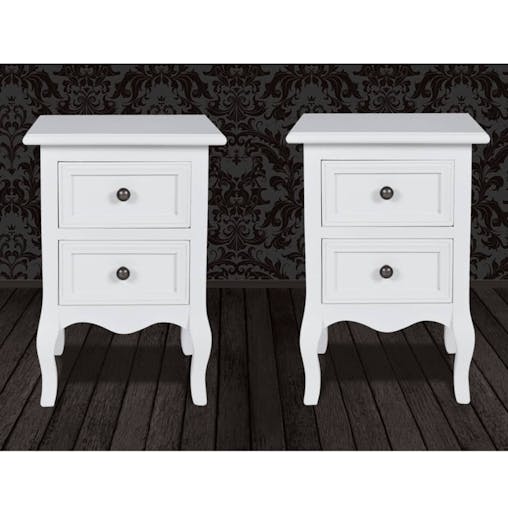 NNEVL Nightstands 2 pcs with 2 Drawers MDF White