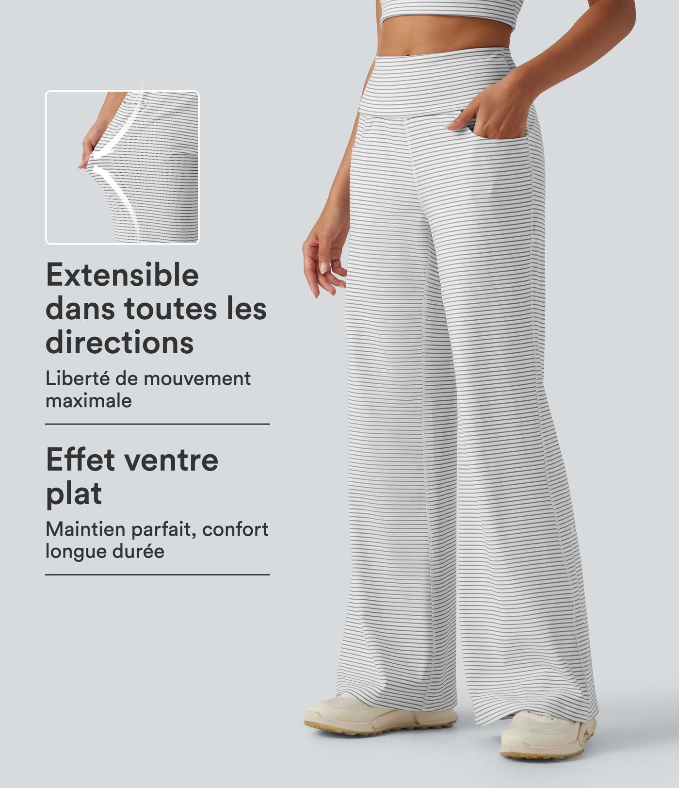 Legging de yoga flare taille mi-haute à ceinture repliable avec rayures et poches