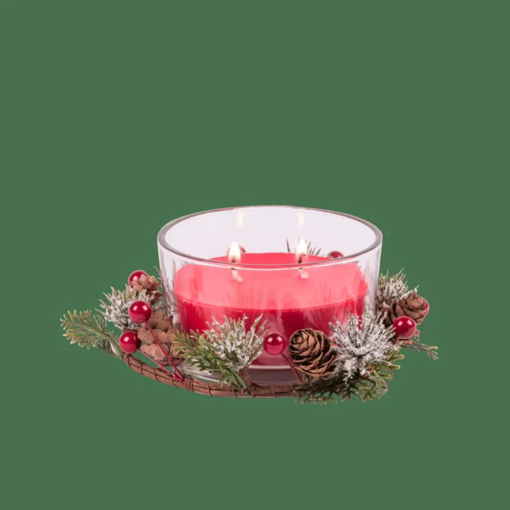 Bougies^CASA XMAS Bougie Avec Déco Rouge