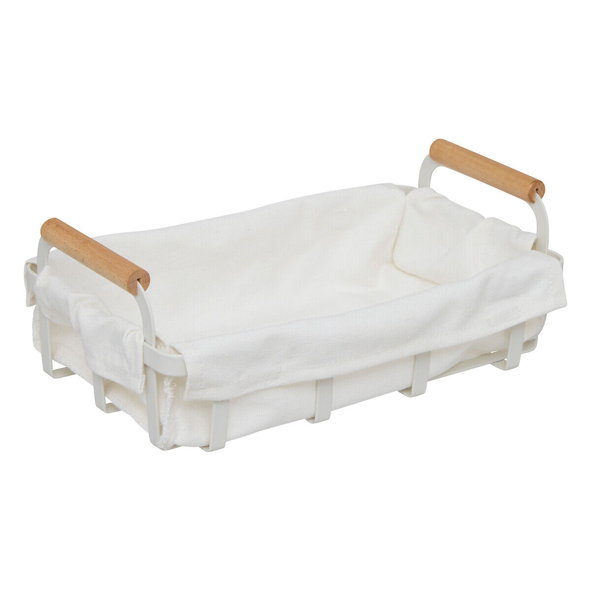 Cesto de pão branco em madeira pinho e metal