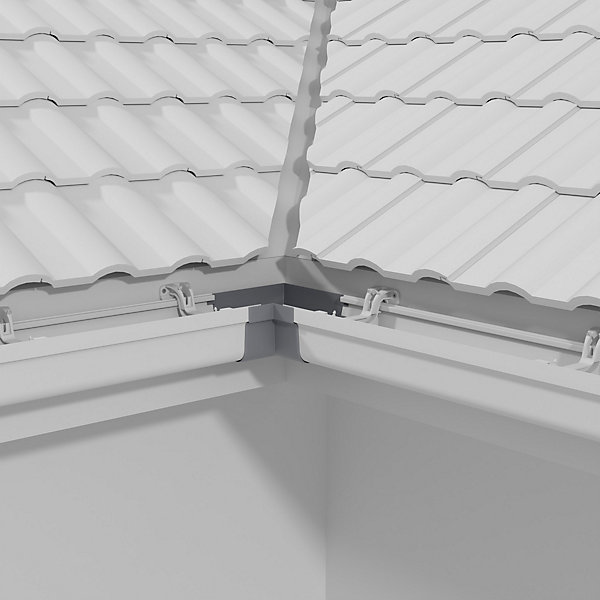 Angle int. 90 deg face plane / Angle ext. 90 deg face galbée pour gouttière PVC moulurée - Gris