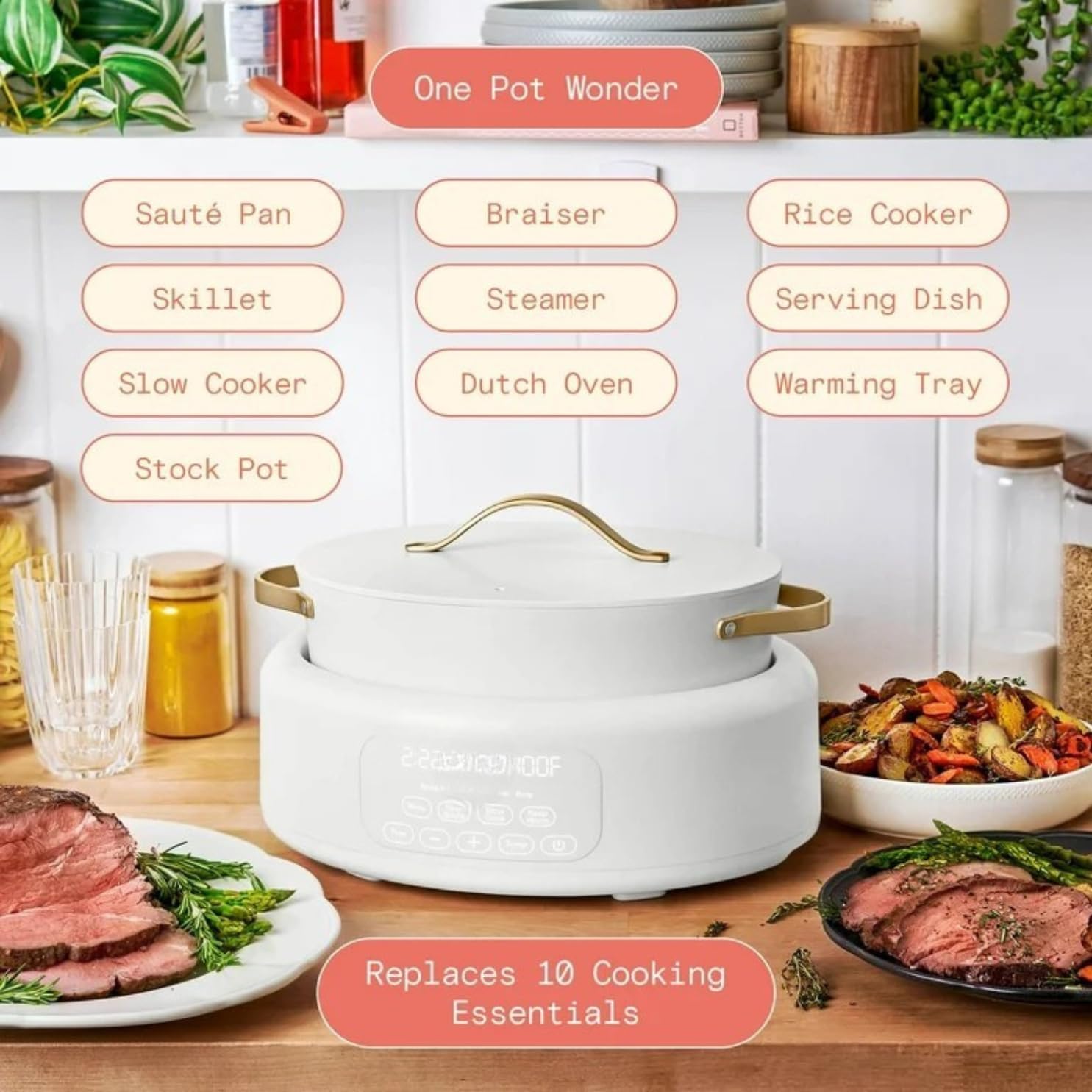 Multi-Cooker 6-Quart 10-in-1 Electric Multi Cooker, Digital Controls, Slow Cook, Steam, Sauté & Rice, Oven-Safe Nonstick Pot