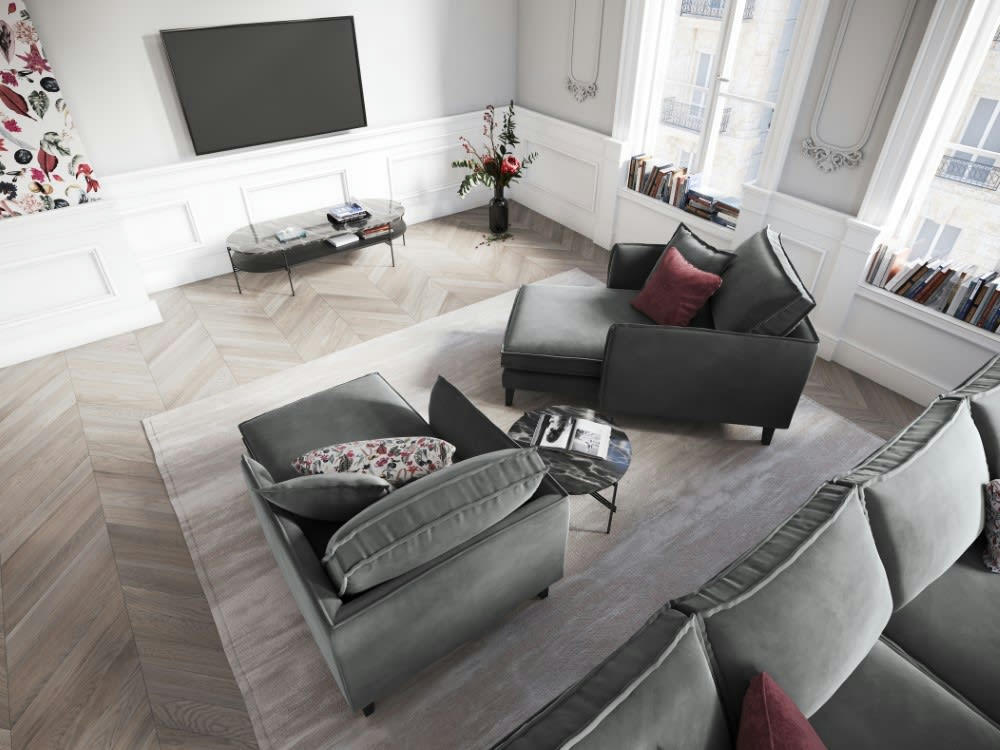 PROVENCE - Méridienne 1 place en velours gris clair