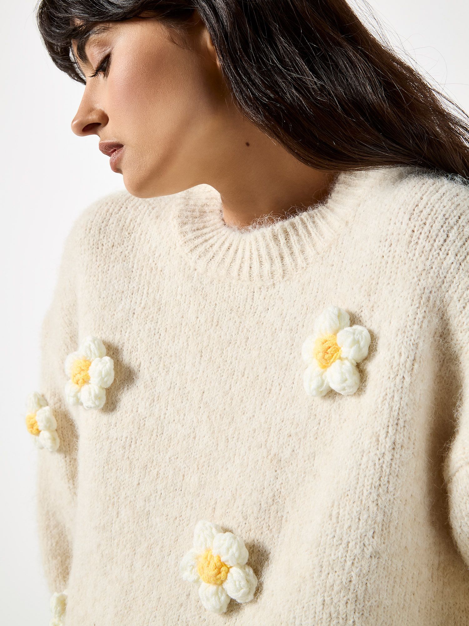 Apricot 3D Daisy Embellished Oversized Jumper
