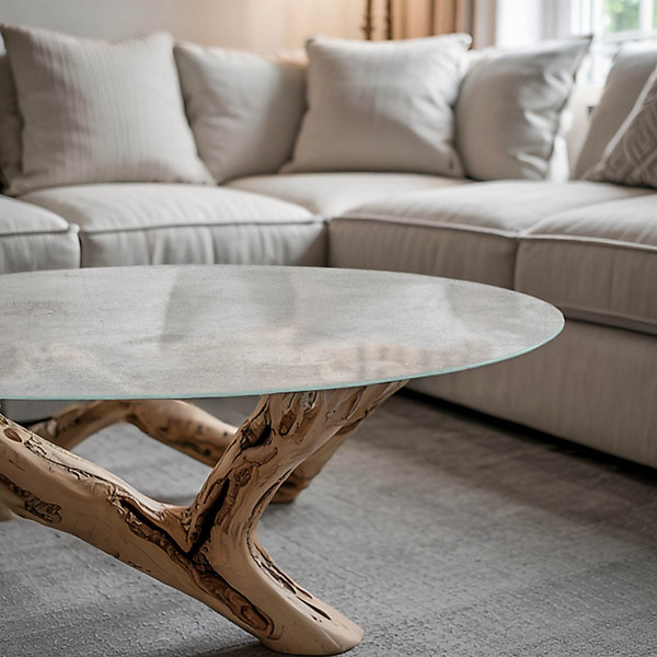 Dessus de table en verre trempé Wallfluent fi90 cm Texture de béton avec fissures