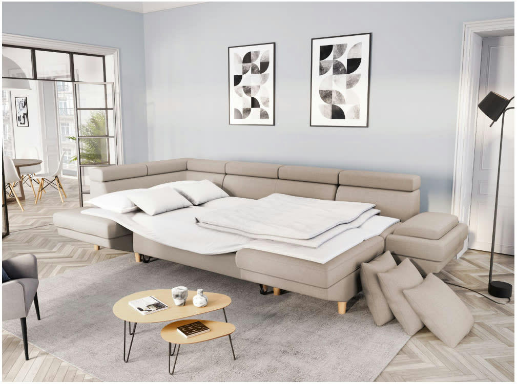 MAIA - Canapé panoramique scandinave en tissu beige - Angle gauche