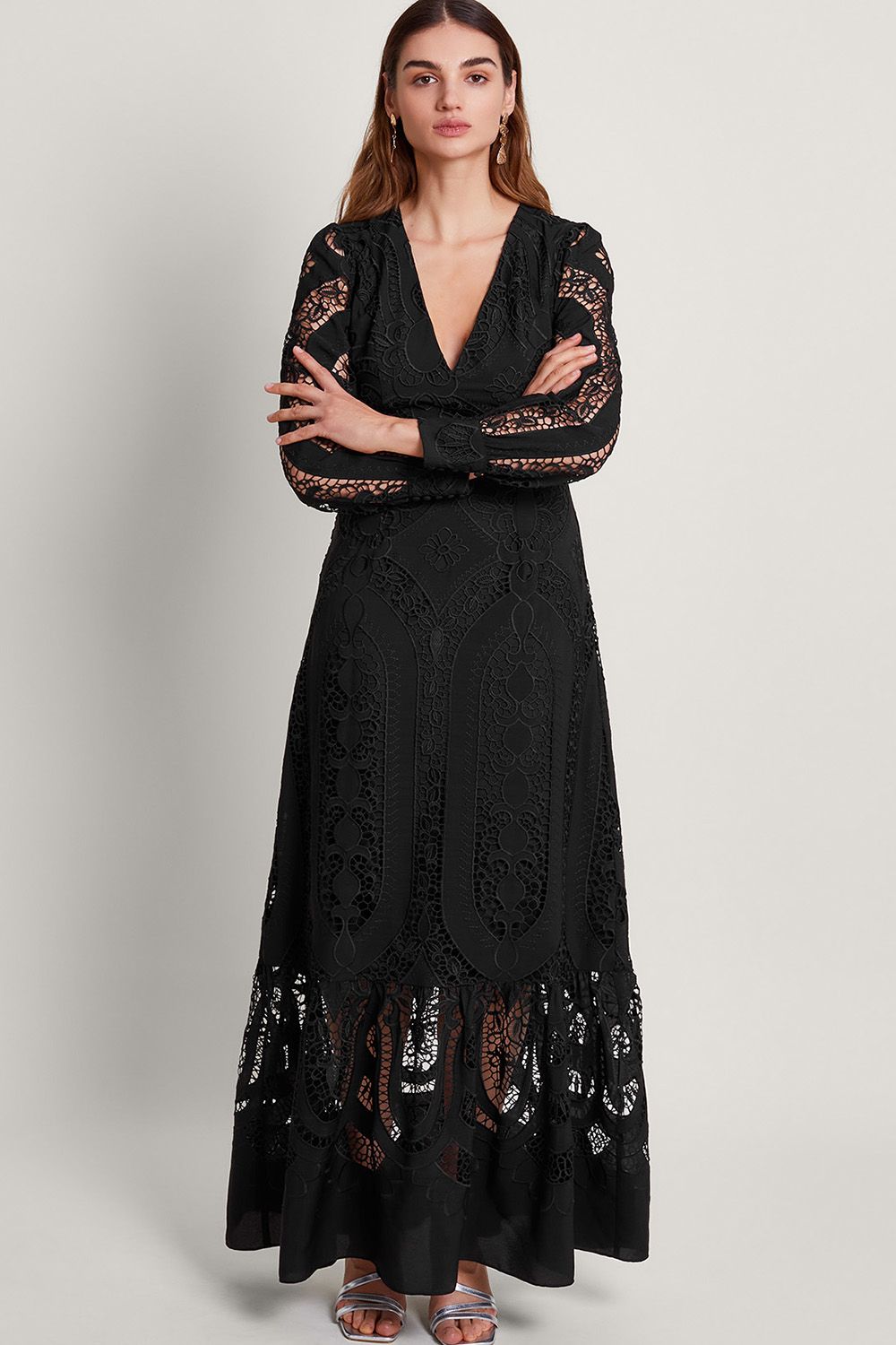 Monsoon Harlow Lace Maxi Dress Black