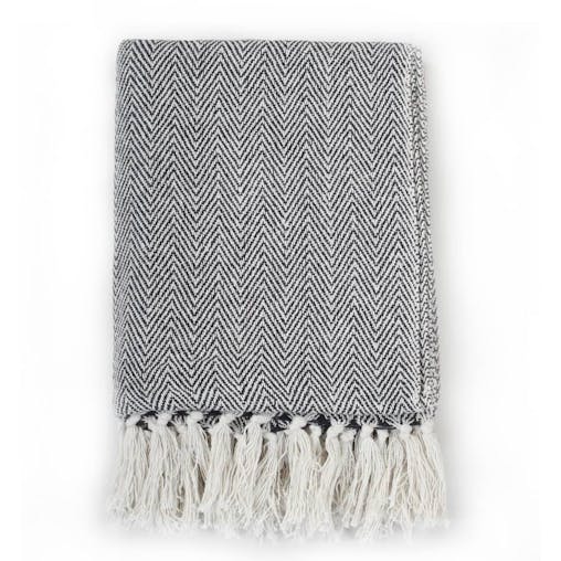NNEVL Throw Cotton Herringbone 160x210 cm Navy Blue