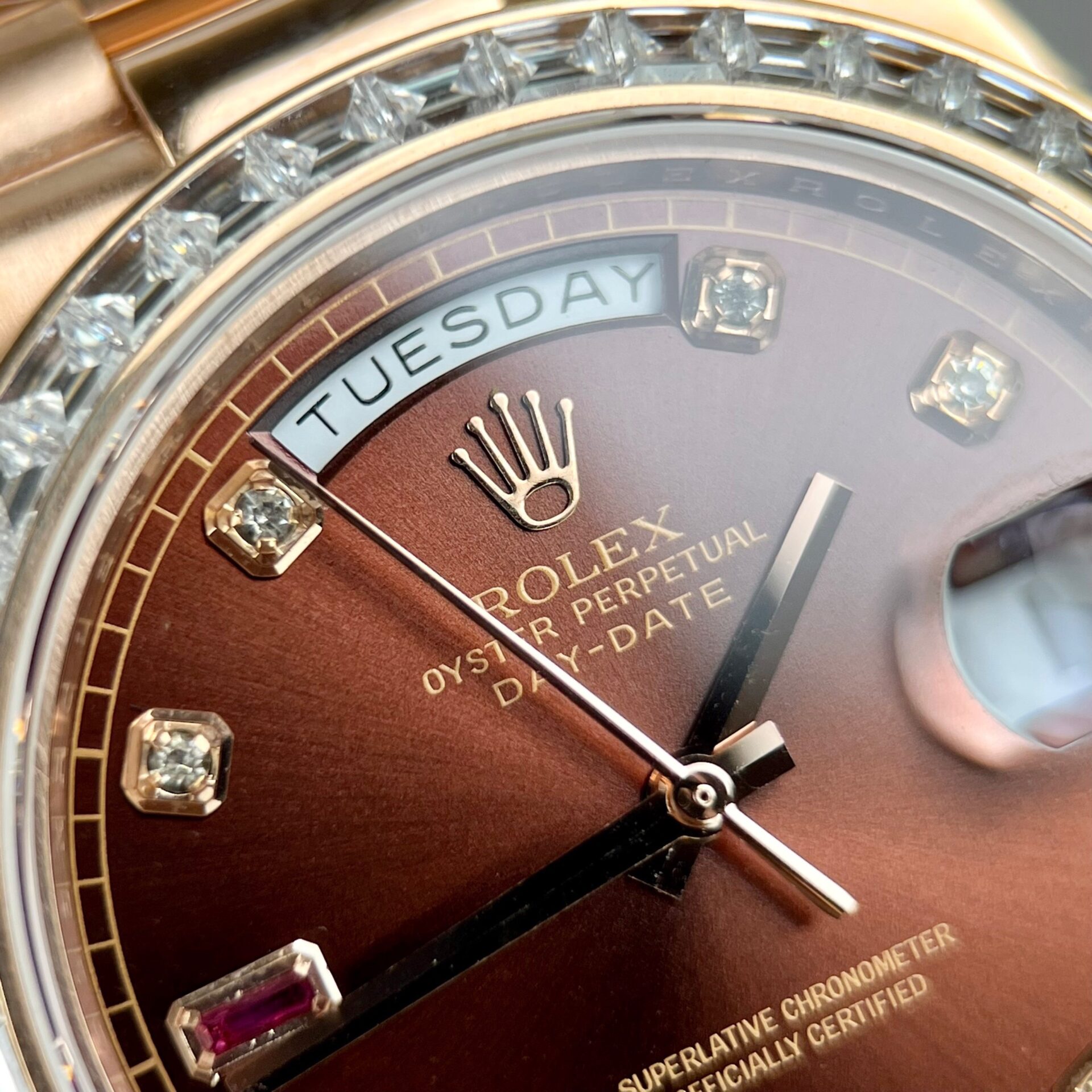Rolex Day-Date RG Plated Chocolate Dial With Red Diamonds 40mm Super Clone