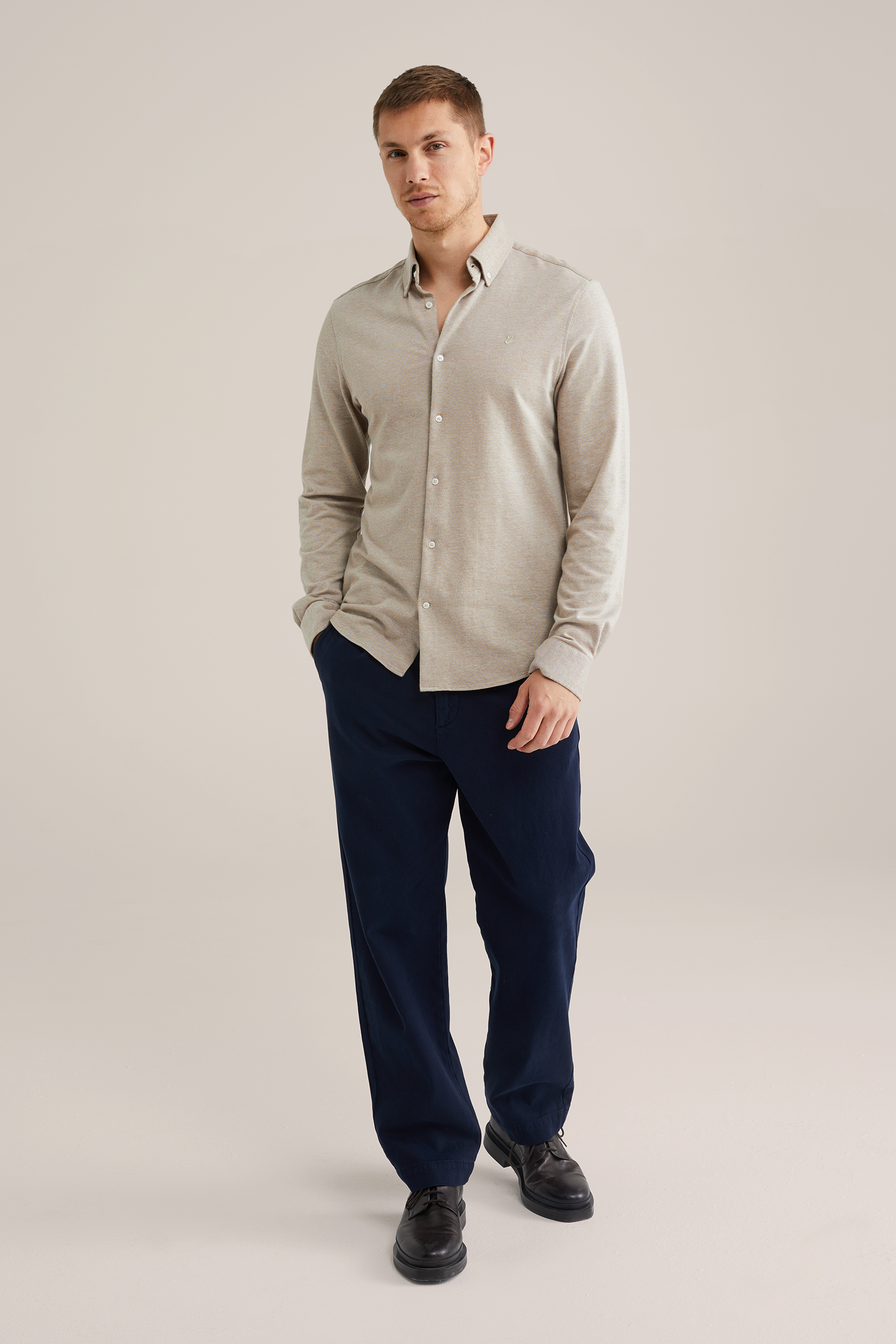 Heren Slim fit overhemd van piqu&eacute;jersey