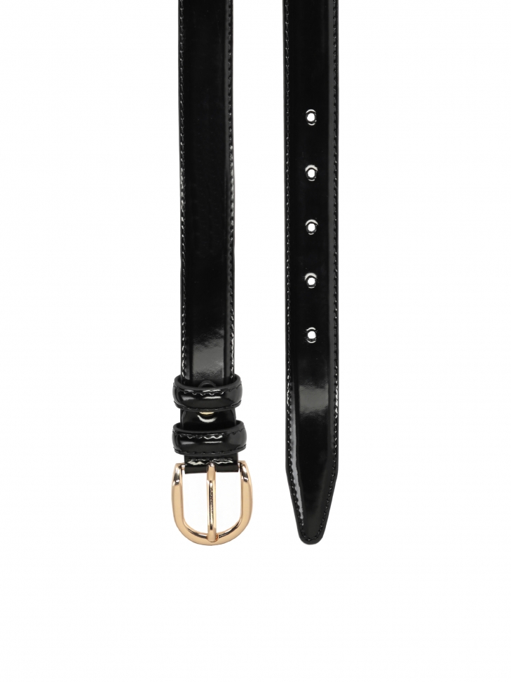Elegant patent ladies' belt with slim buckle