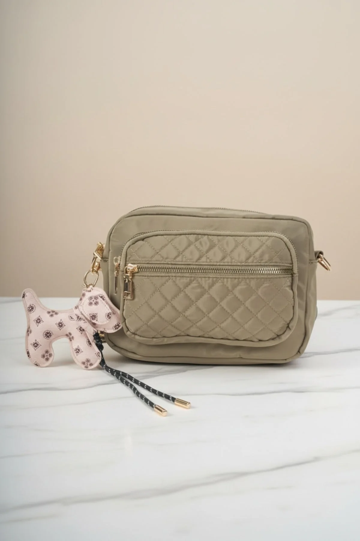 Khaki Dog Charm Camera Bag