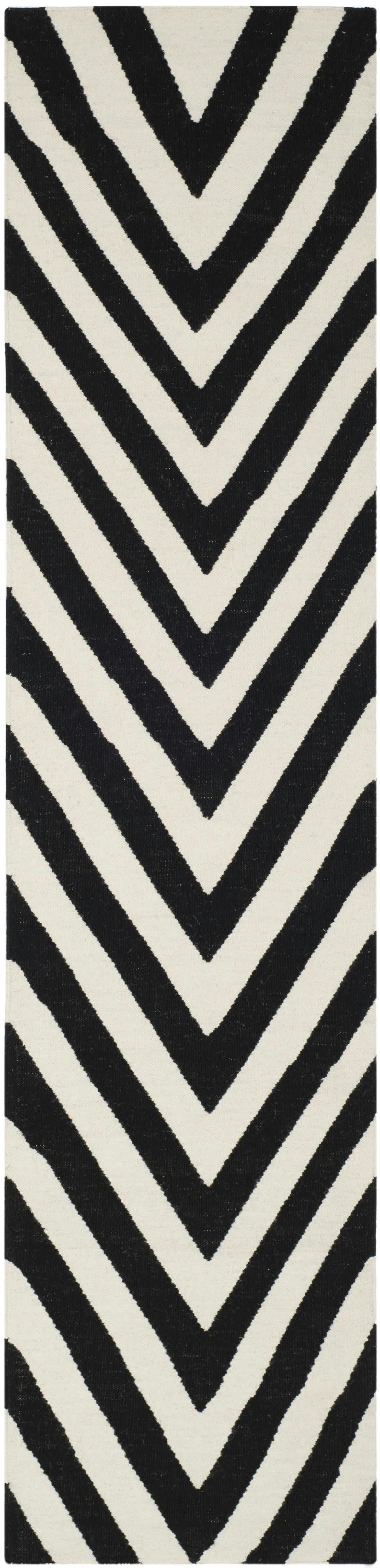 DHURRIE - Tapis de salon interieur en noir & ivoire, 76 x 183 cm