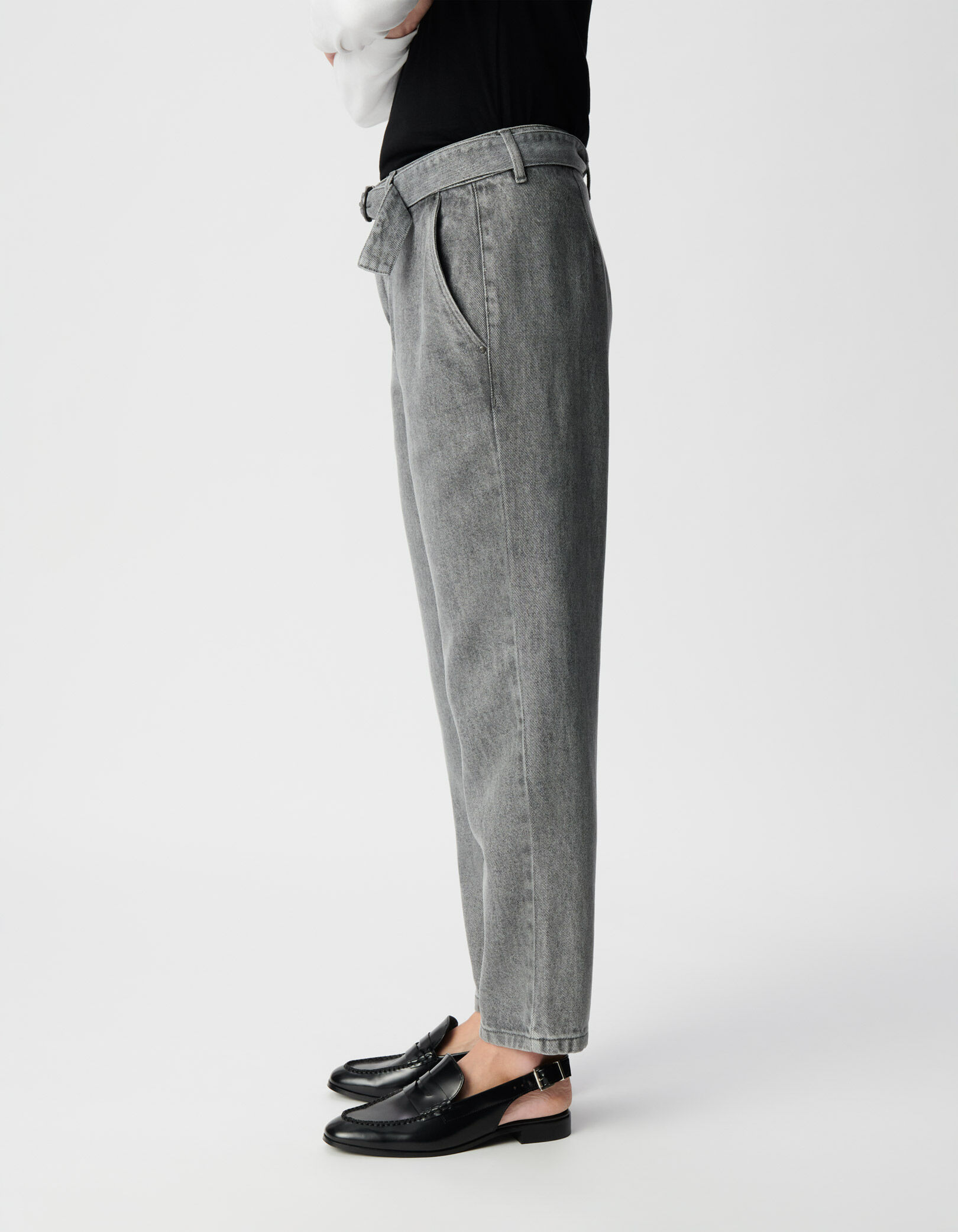 Jean baggy gris Lyocell® cropped Femme