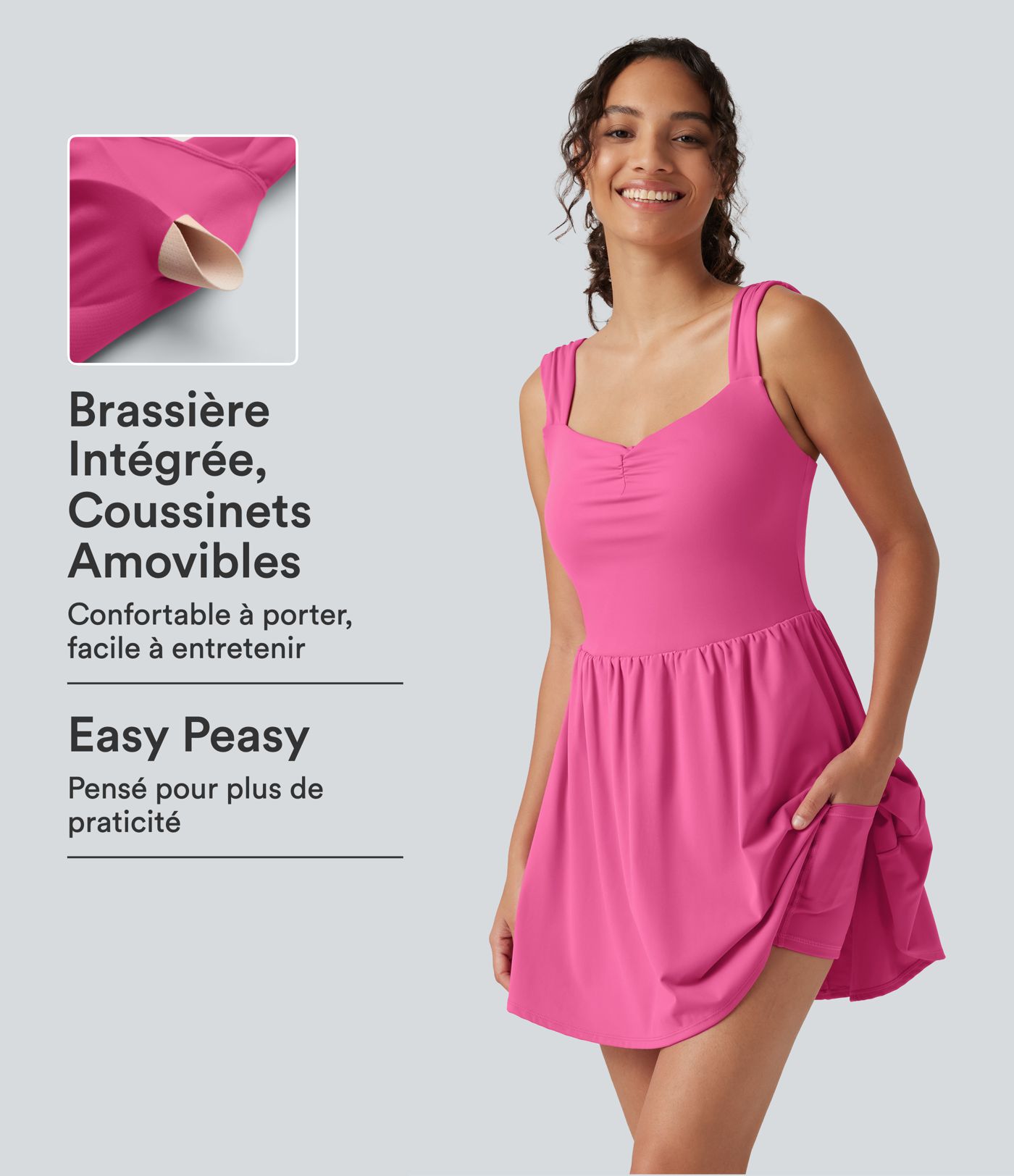 Robe-short mini SoftlyZero™ Plush à encolure cœur avec coussinets amovibles, poches et bonnets B à E, accès facile Easy Peasy