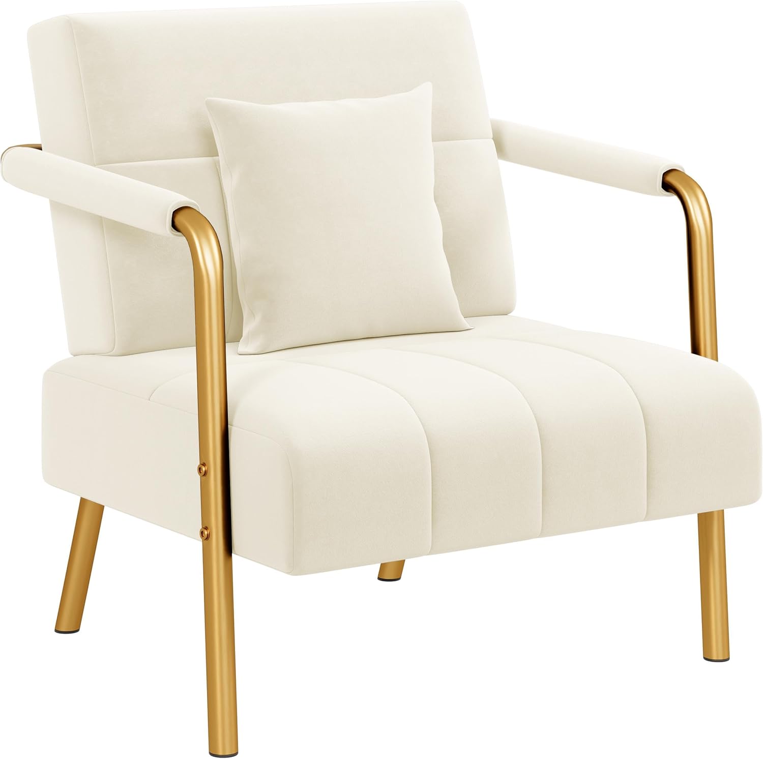 Yaheetech 30 W Modern Sofa Small Sofa Luxurious Velvet Fabric Couch with Gold-Tone Metal Arms and Legs for Living Room, Home Office, Studio Beige
