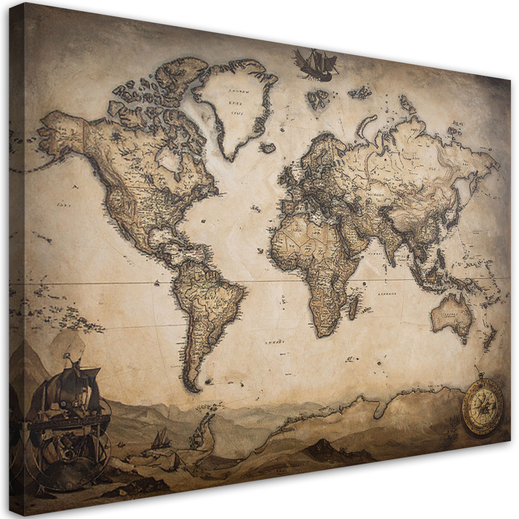 Obraz do salonu sypialni biura, Mapa świata w stylu vintage 30x20