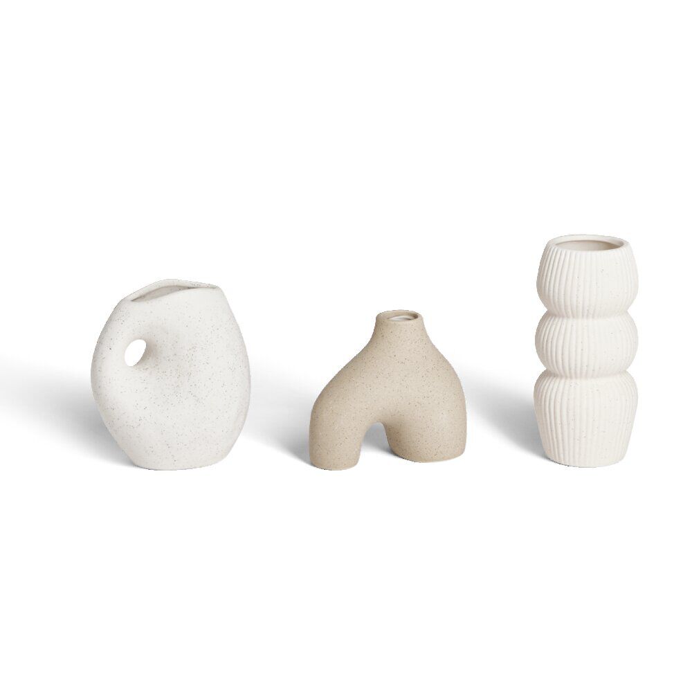 Lot de 3 vases déco céramique organique blanc ou beige