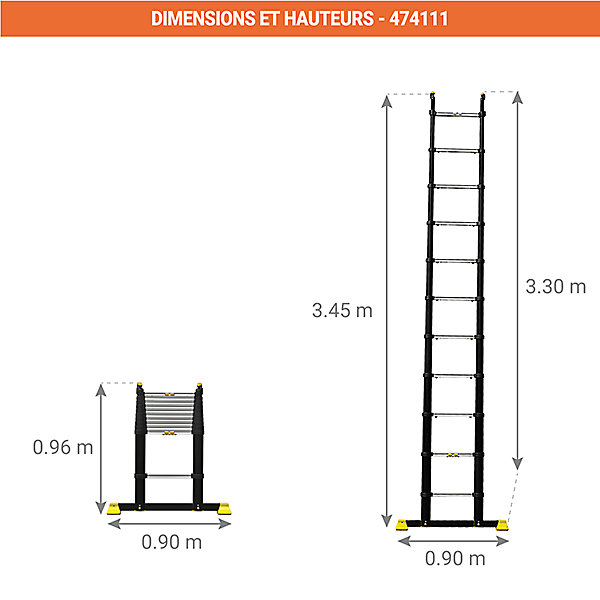 Echelle télescopique longueur maximale 3.45m - Bamboo - Hauteur de travail max. 4.25m - 474111