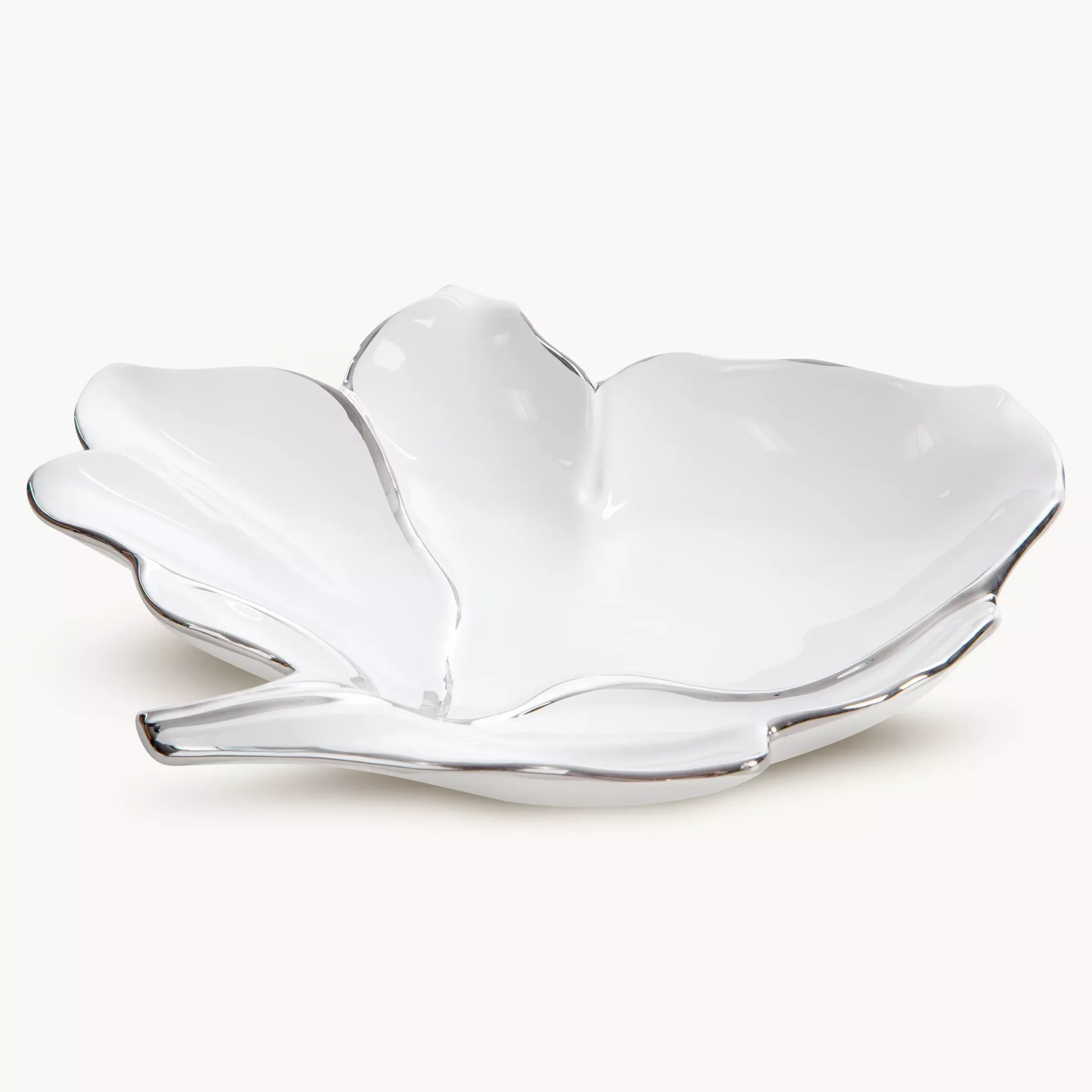 Patera ceramiczna dekoracyjna biało-srebrna w kształcie liścia 30x28x6 cm NERIS 02