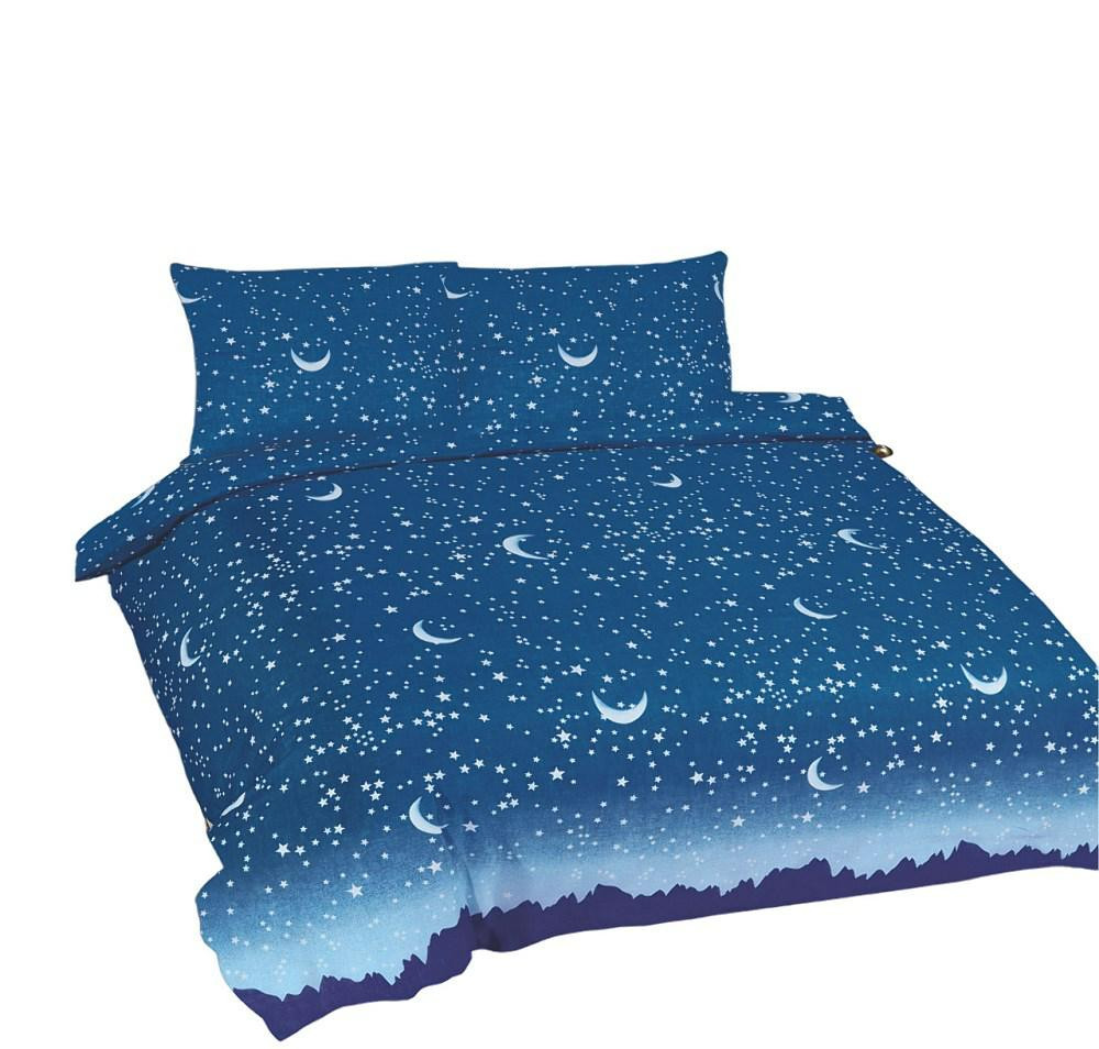 Pościel 220x200 Gwiazdy księżyce niebieska Universal Matex