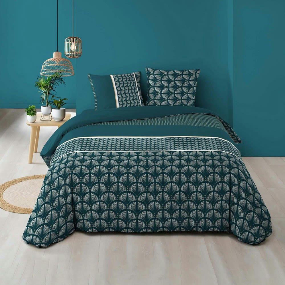 - Parure de couette 100% coton 57 fils imprimée 260x240 2 taies