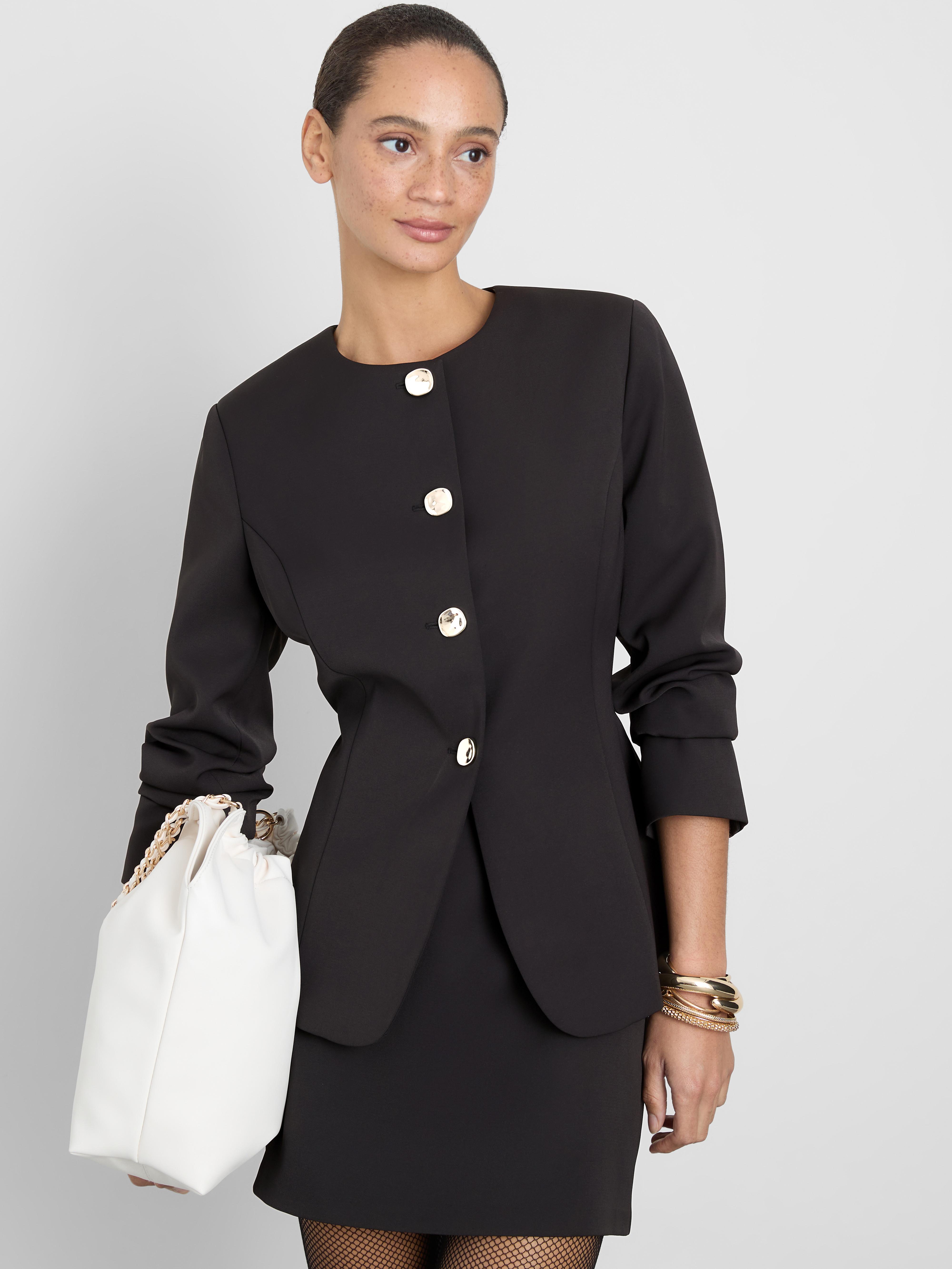 Collarless Split Hem Blazer