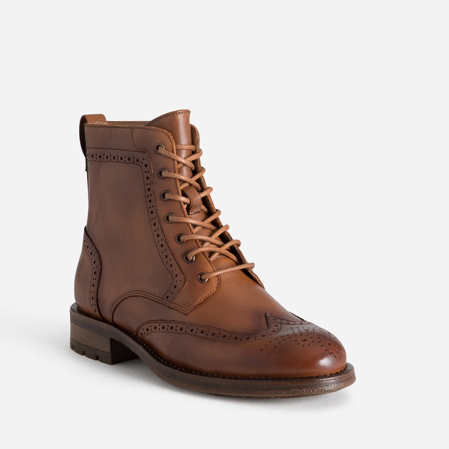 Boots à lacet cognac cuir bout fleuri