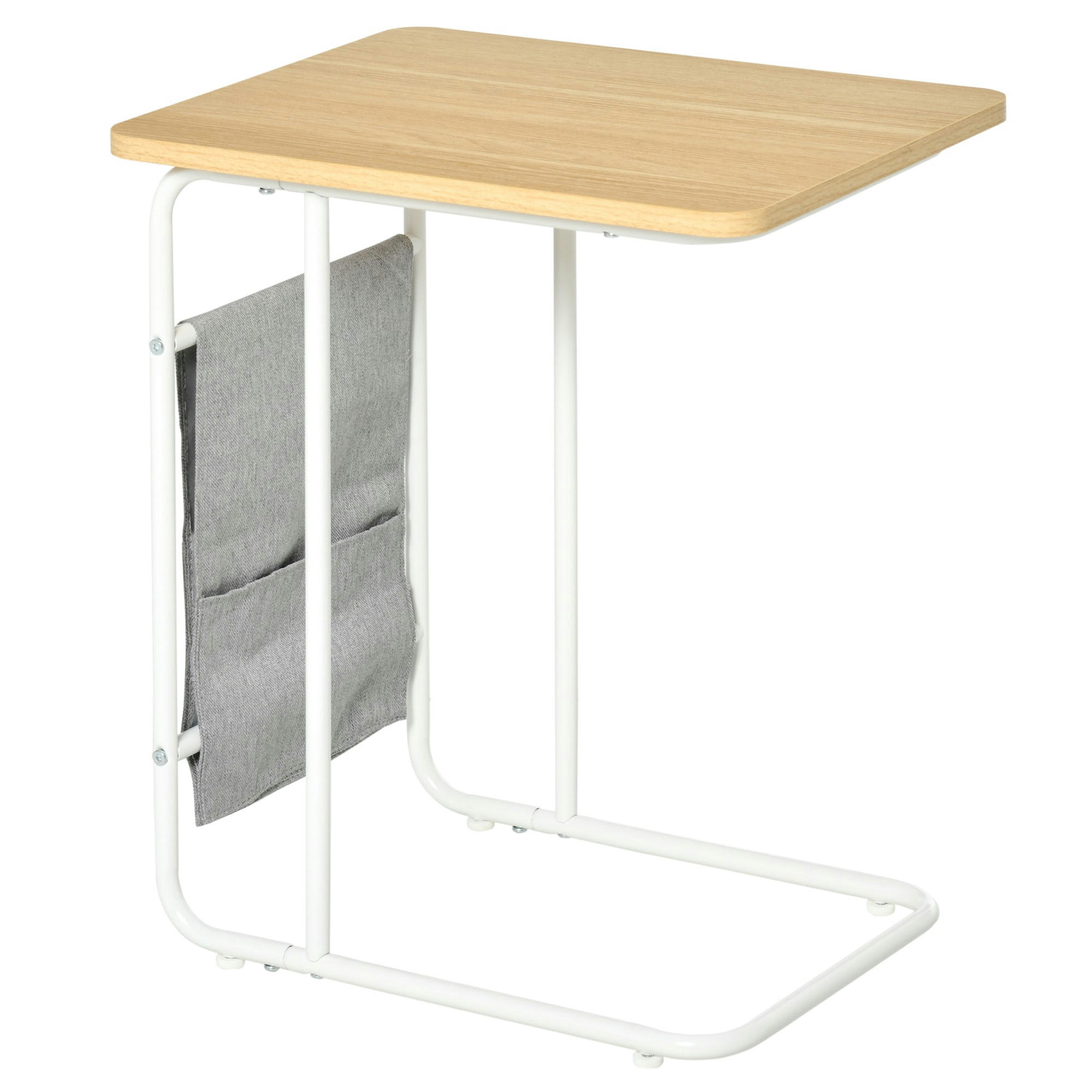 - Table basse d'appoint 2 pochettes tissu métal blanc aspect bois clair