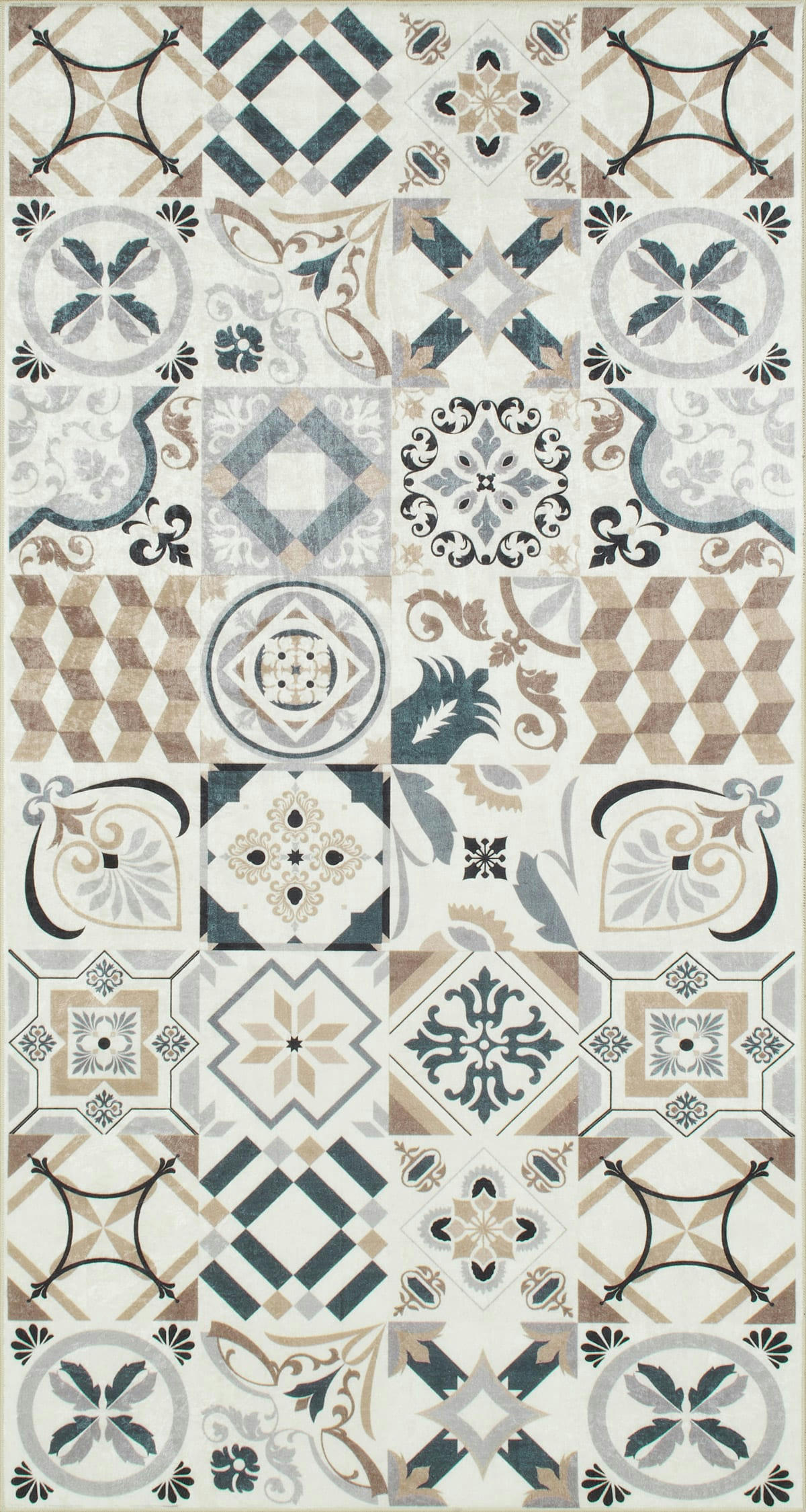 AZULEJO - Tapis de cuisine carreaux de ciment marron 80x150