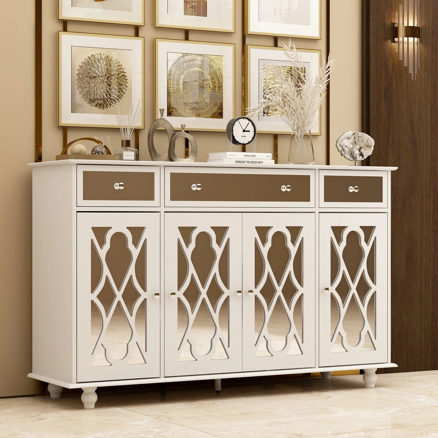 Timechee 55.1'' Accent Storage Cabinet Mirror Sideboard Buffet Cabinet