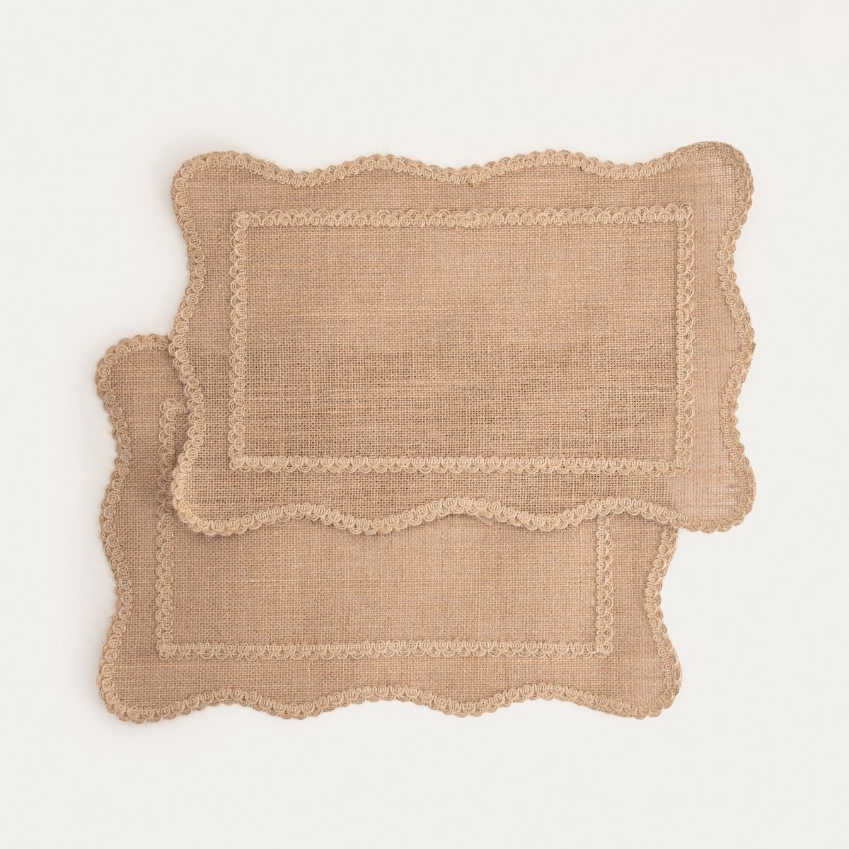 Maty stołowe CALMA beżowe z ozdobną jutową lamówką, zestaw 2 szt. 30x45cm