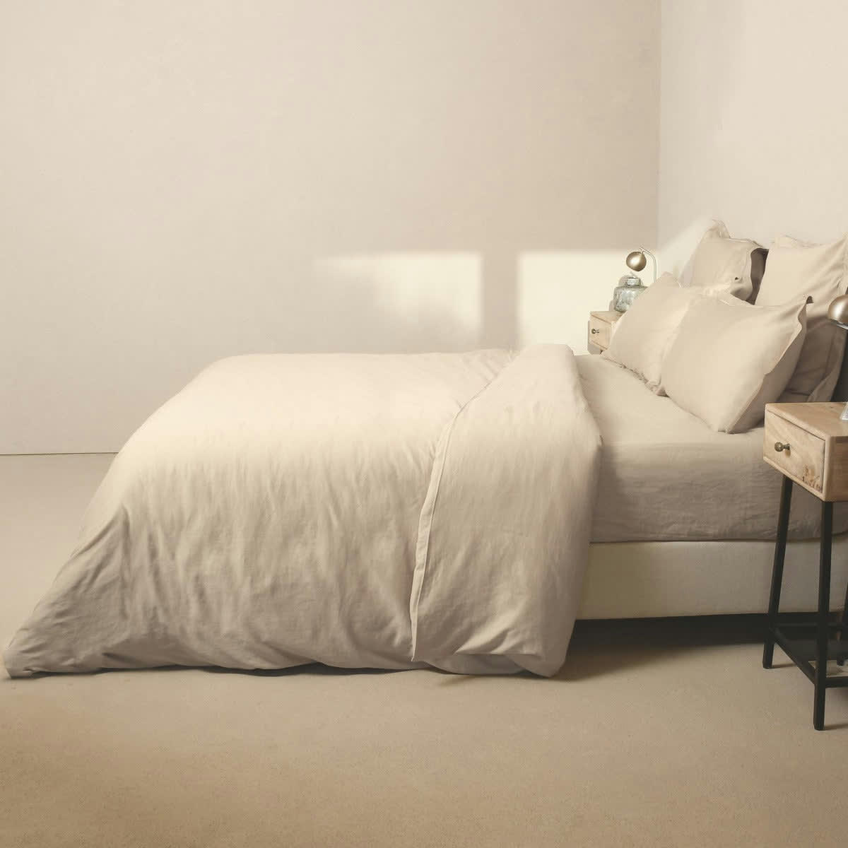 JULIA - Drap housse satin de coton  160x200x30 grège