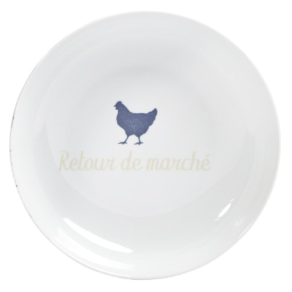 Assiette creuse porcelaine blanche designe poule Ø21cm