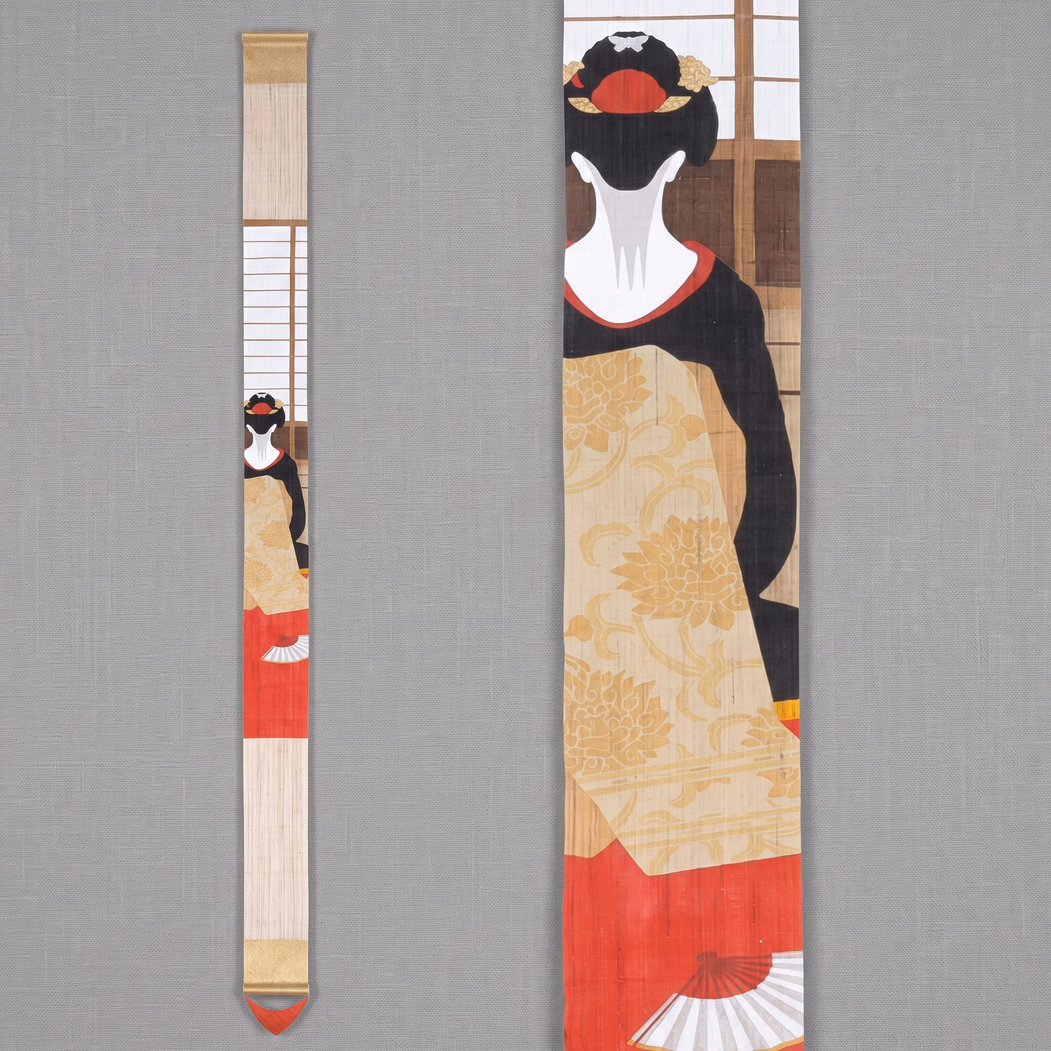 100％ Linen Long and Narrow Japanese art tapestry, Modern Wall hanging,Japanese hanging, Kyoto woman Maiko, Japan kawaii gifts,