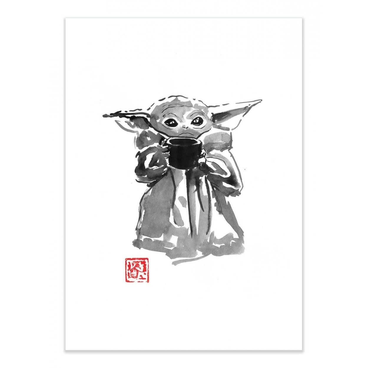 PECHANE SUMIE - BABY YODA - Affiche d'art avec Cadre bois noir - 30 x 40 cm