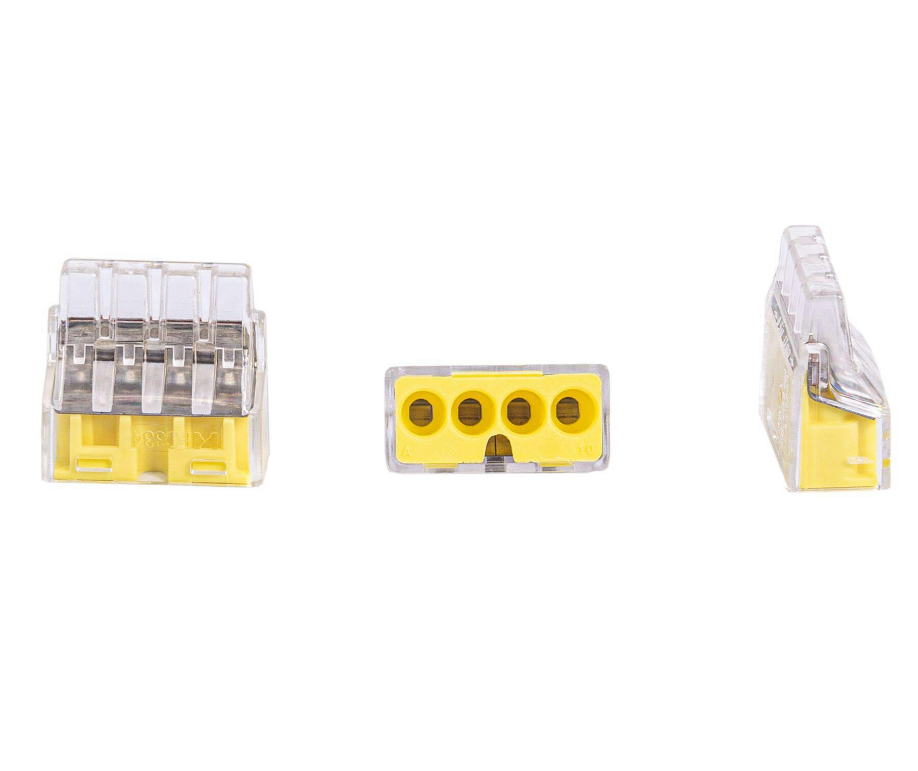 GARDNER BENDER 19-PC4 4 Port PushGard Push-In Wire Connector, Yellow, 10-pk