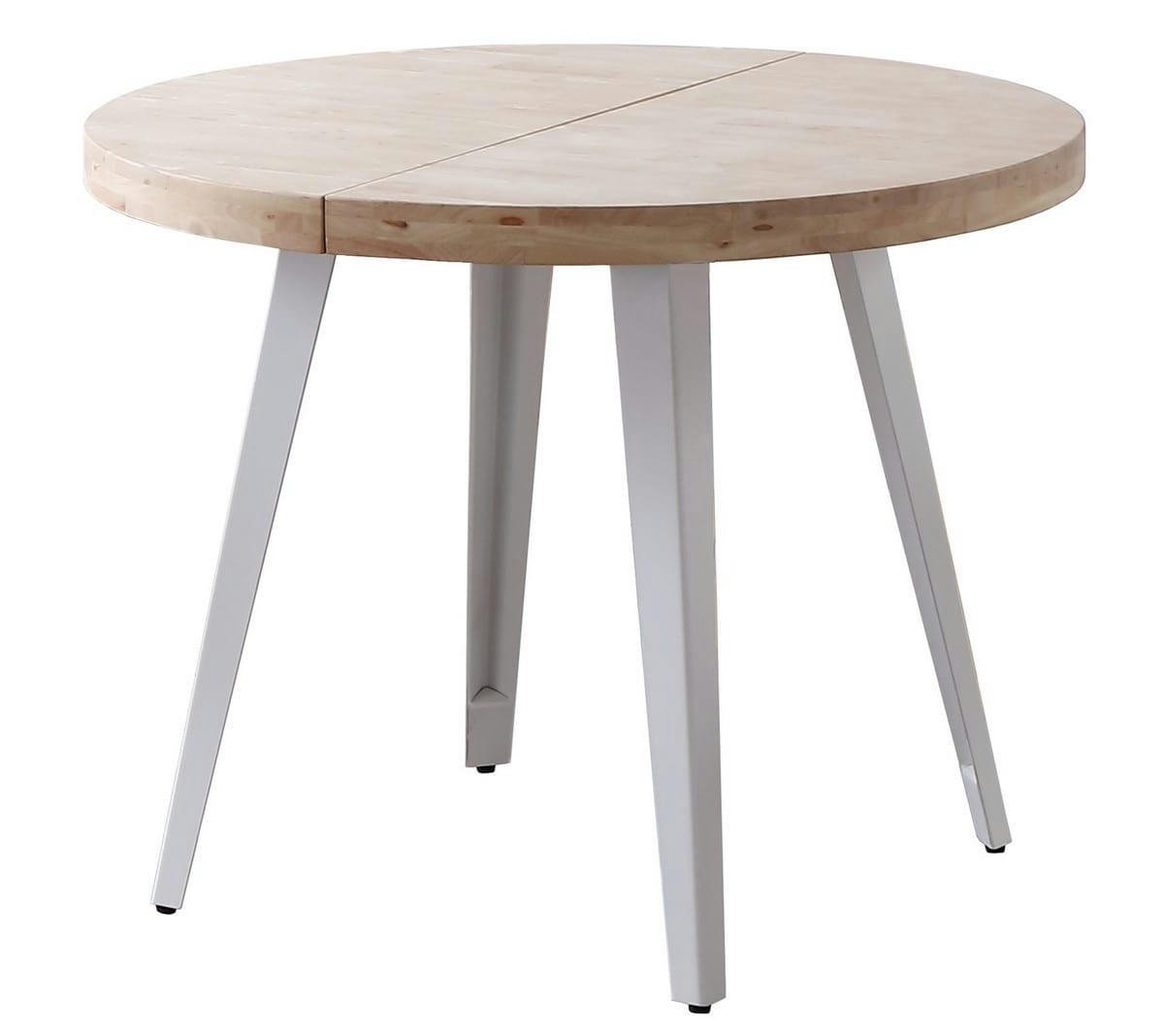 MATIKA - Table repas ronde extensible bois et acier blanc